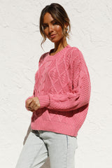 Pink Pullover Cable Knit Sweater