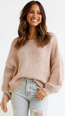 Pink Batwing Sleeves Knit Sweater