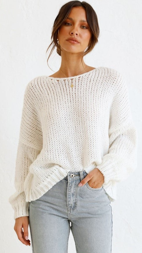 White Batwing Sleeves Knit Sweater