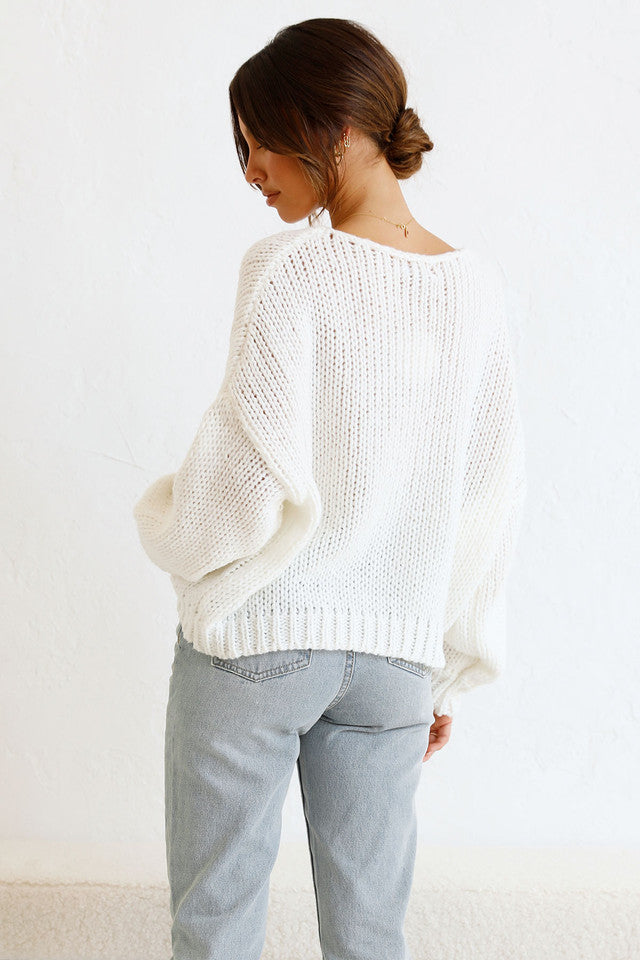 White Batwing Sleeves Knit Sweater