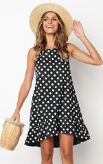 Black Polka Dot Sleeveless Midi Dress