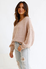 Pink Batwing Sleeves Knit Sweater