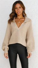 Khaki Ribbed Knit Batwing Sweater