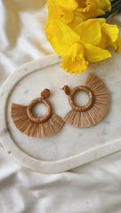 Tan Tassel Straw Knit Earrings