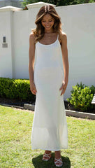 Beige Ribbed Knit Slip Maxi Dress