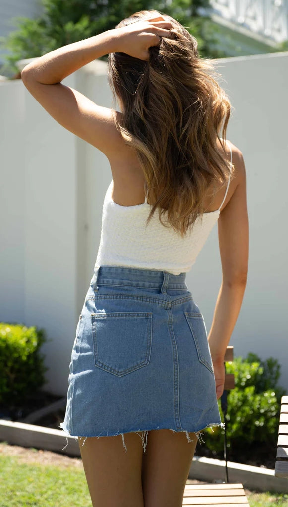 Blue Denim Pencil Mini Skirt