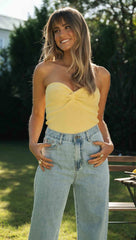 Yellow Twisted Knit Crop Top