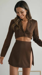 Brown Slit Mini Skirt