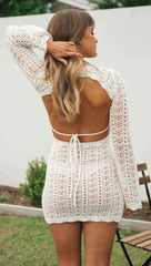 Cream Crochet Knit Mini Dress