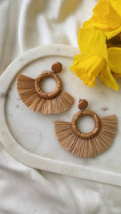 Tan Tassel Straw Knit Earrings