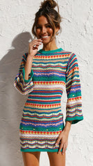 Rainbow Striped Knit Mini Dress