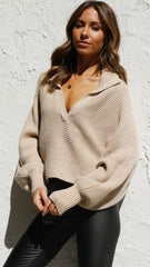 Khaki Ribbed Knit Batwing Sweater