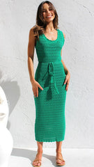 Green Knit Sleeveless Midi Dress