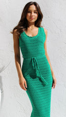 Green Knit Sleeveless Midi Dress