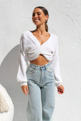 White Twisted Knit Crop Top