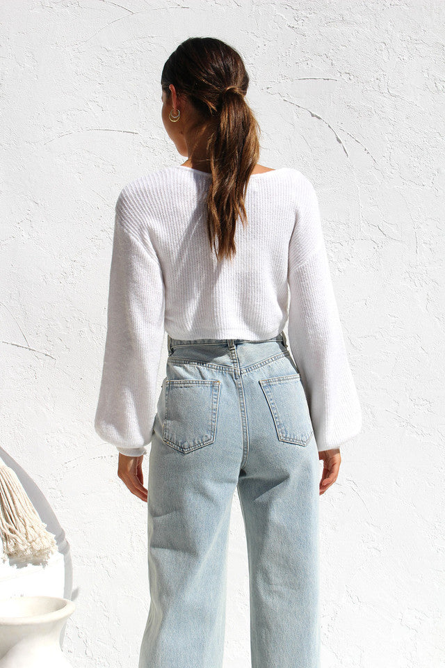 White Twisted Knit Crop Top