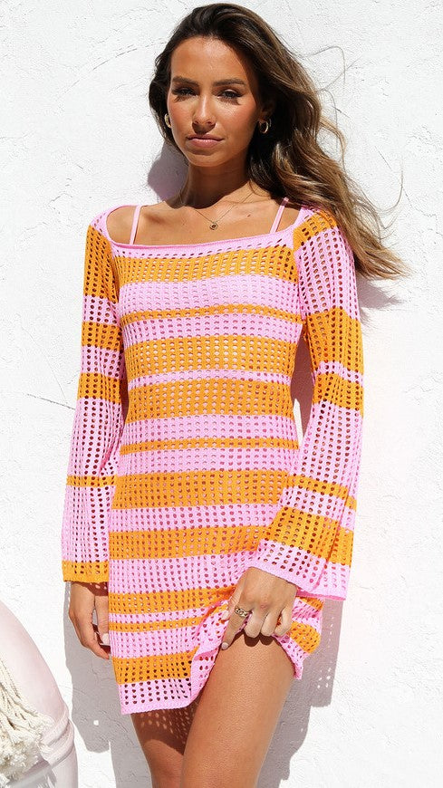 Colorblocked Stripe Knit Mini Dress