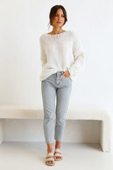 White Batwing Sleeves Knit Sweater