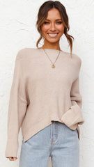 Beige Drop Shoulder Knit Sweater