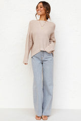 Beige Drop Shoulder Knit Sweater