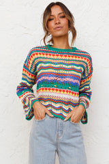 Colorful Rainbow Knit Sweater