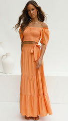 Orange Smocked Top and Skirt Sets