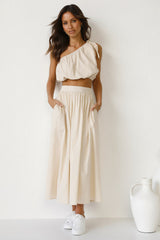 Beige One Shoulder Top and Skirt Sets