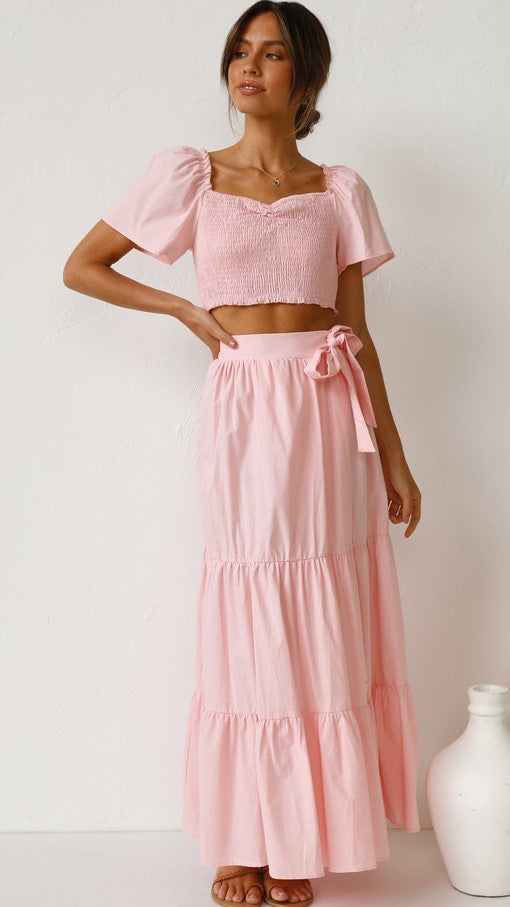 Blush Smocked Top and Skirt Sets