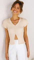 Beige Ribbed Knit Crop Top