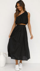 Black One Shoulder Top and Skirt Sets