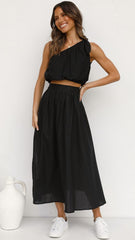 Black One Shoulder Top and Skirt Sets