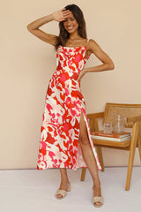 Red Abstract Print Midi Dress