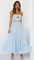 Light Blue Crop Top and Skirt Sets