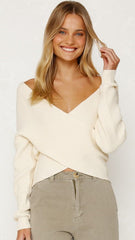 Cream Crossover Knit Crop Top