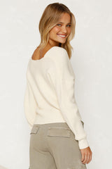 Cream Crossover Knit Crop Top