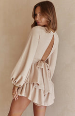 Beige Long Sleeves Knit Romper