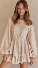 Beige Long Sleeves Knit Romper