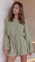 Olive Green Withdraw Knit Romper