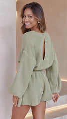 Olive Green Withdraw Knit Romper