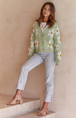 Sweet Green Floral Cardigan Sweater