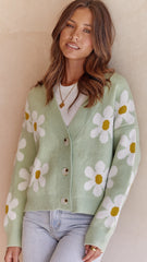 Sweet Green Floral Cardigan Sweater