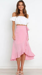 Peach Pink Waist Tie Midi Skirts