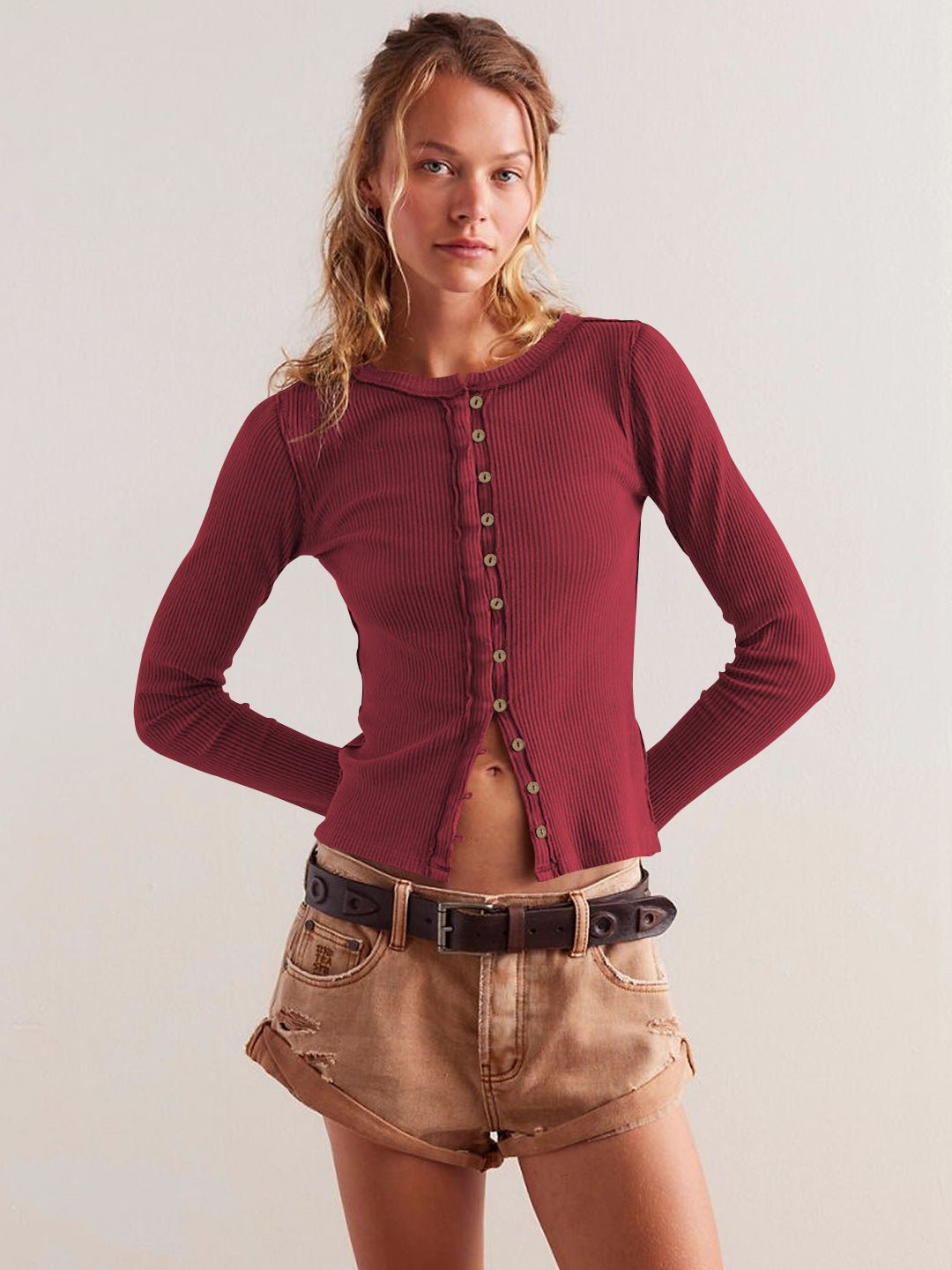 Burgundy Ribbed Knit Top