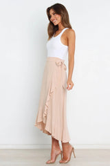 Beige Waist Tie Midi Skirts