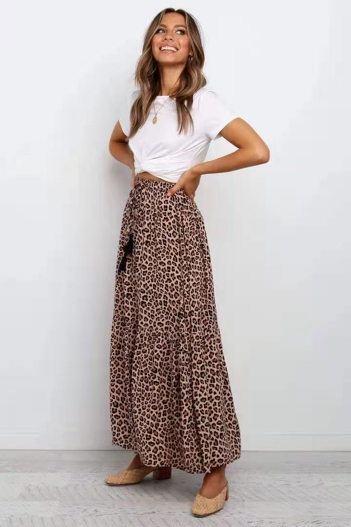 Brown Leopard Print Maxi Skirts