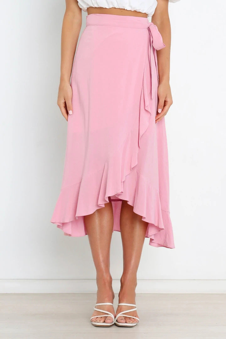 Peach Pink Waist Tie Midi Skirts