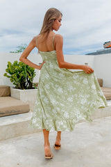 Green Floral V Neckline Maxi Dress