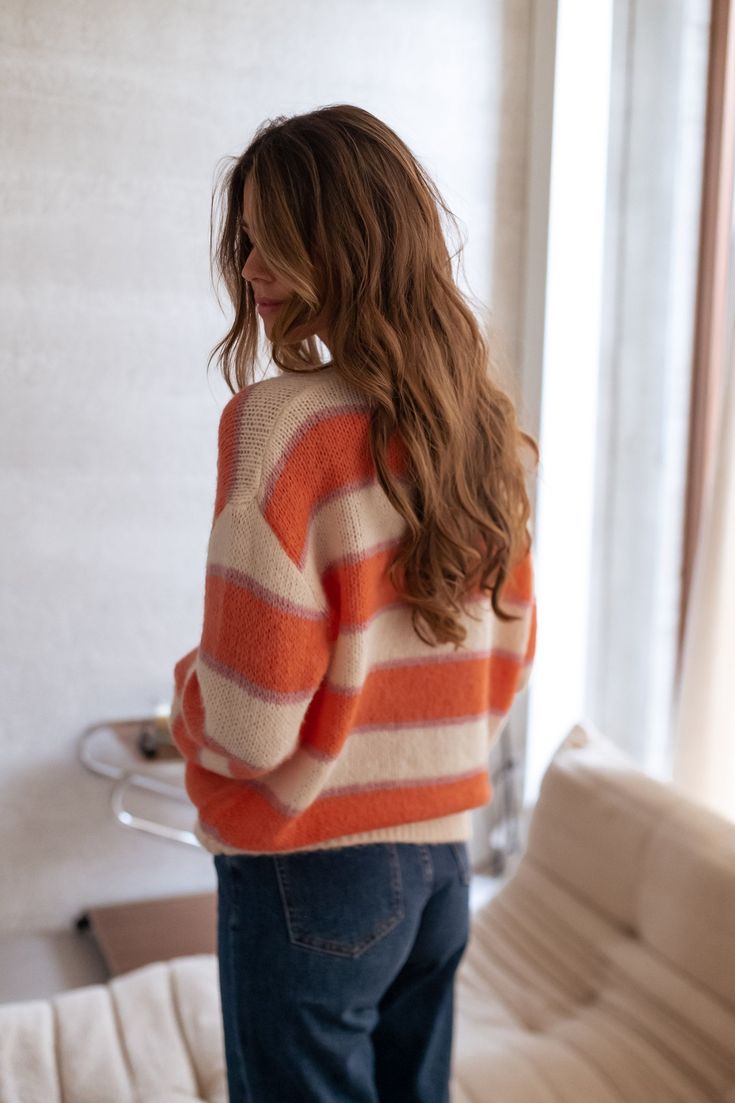 Orange Striped Knit Sweater