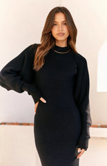 Black Long Sleeves Sweater Dress