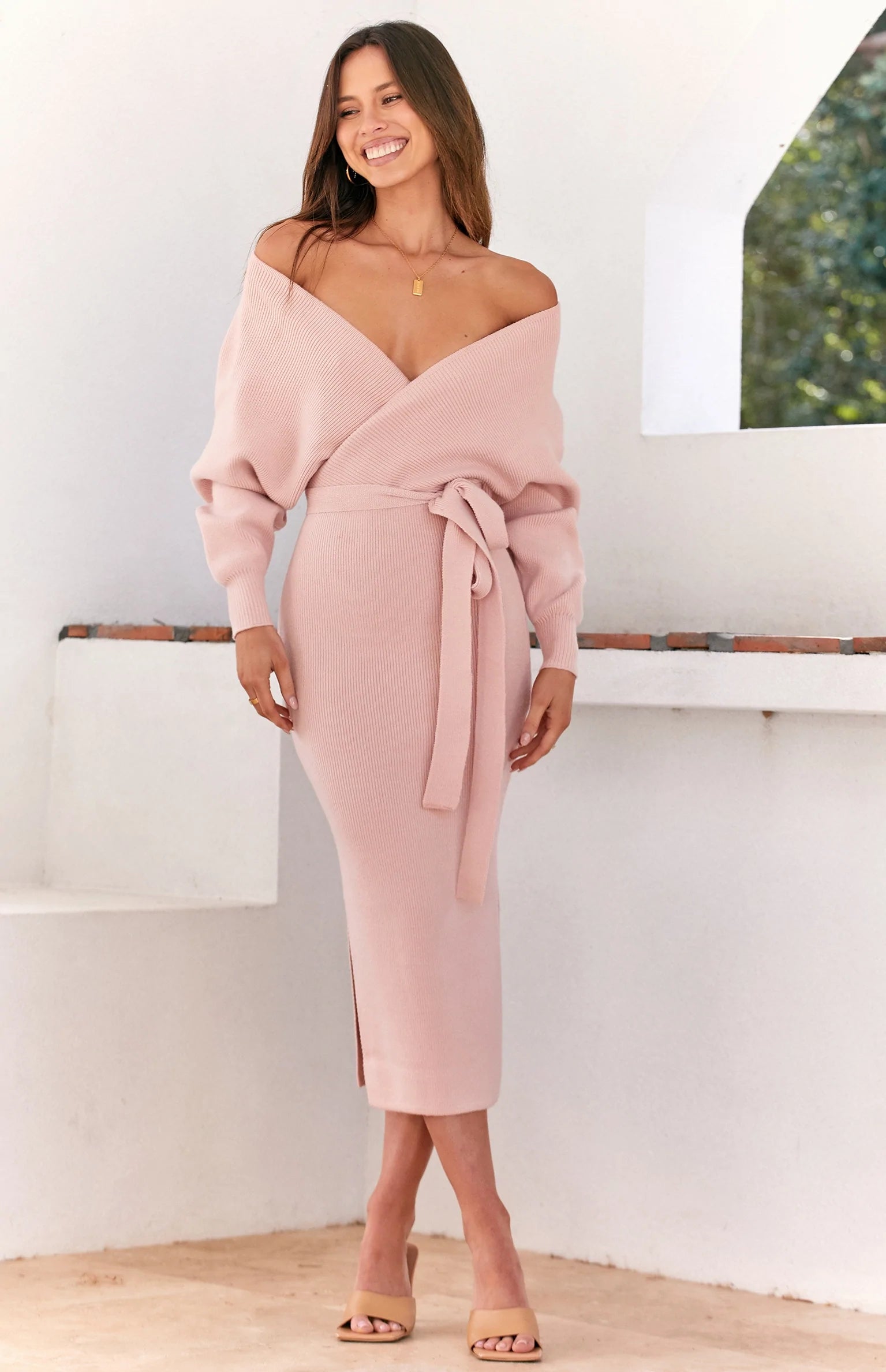 Blush Knit Surplice Sweater Dress